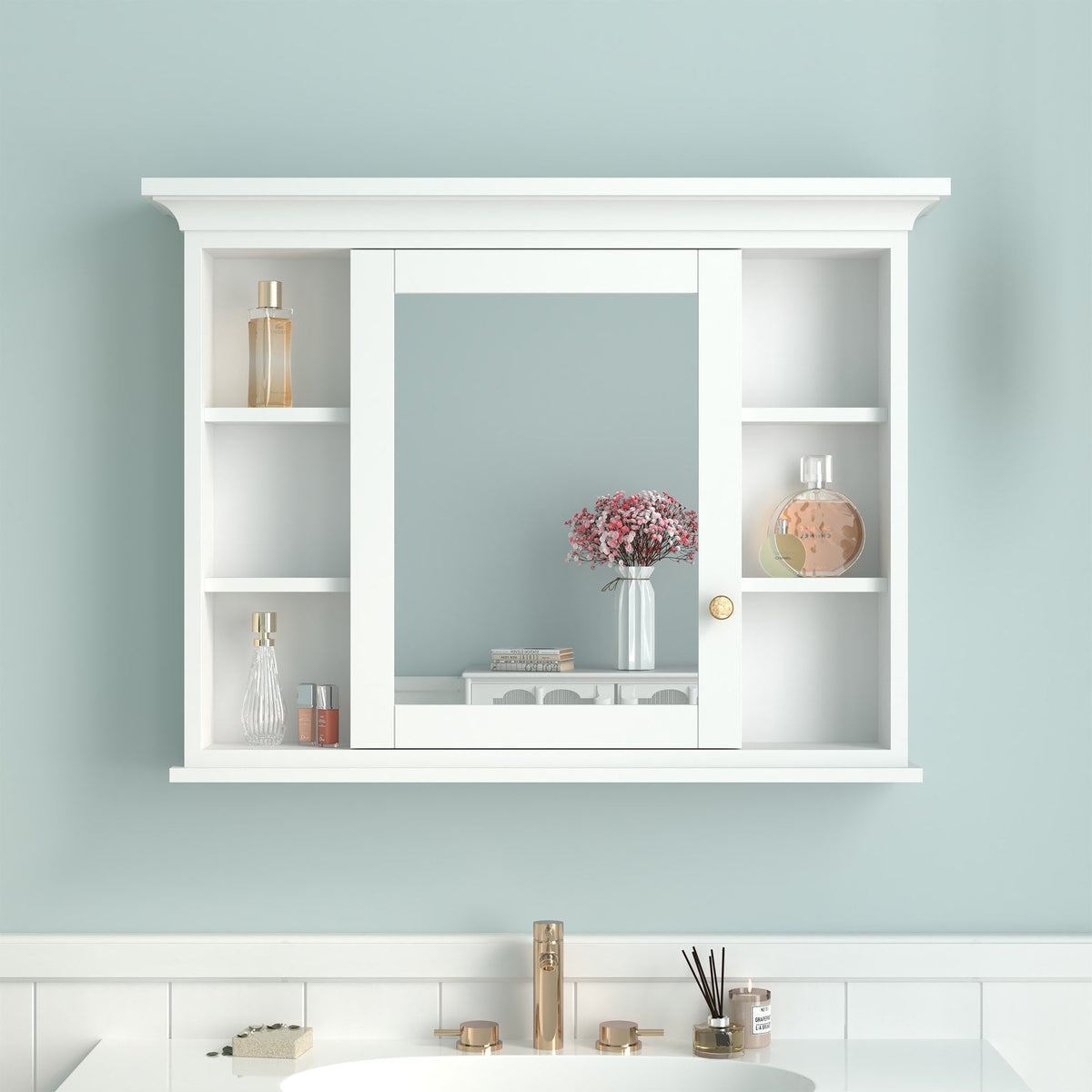 Forclover 40-in x 30-in Surface Mount White Mirrored Soft Close Medicine Cabinet