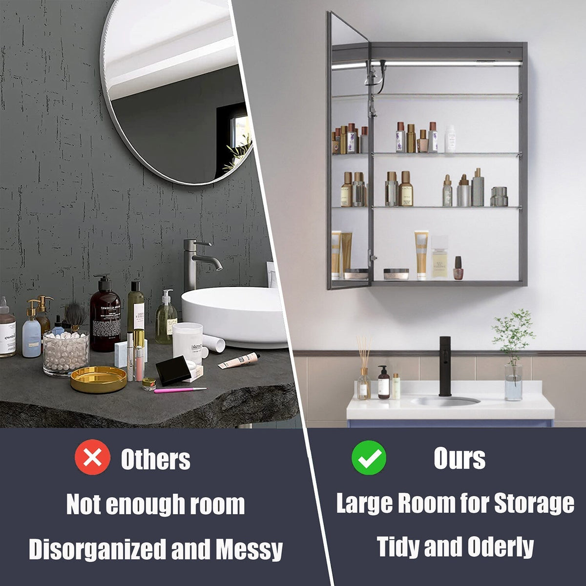 waterpar 24-in x 36-in Lighted LED Fog Free Surface/Recessed Mount Black Mirrored Soft Close Medicine Cabinet with Outlet