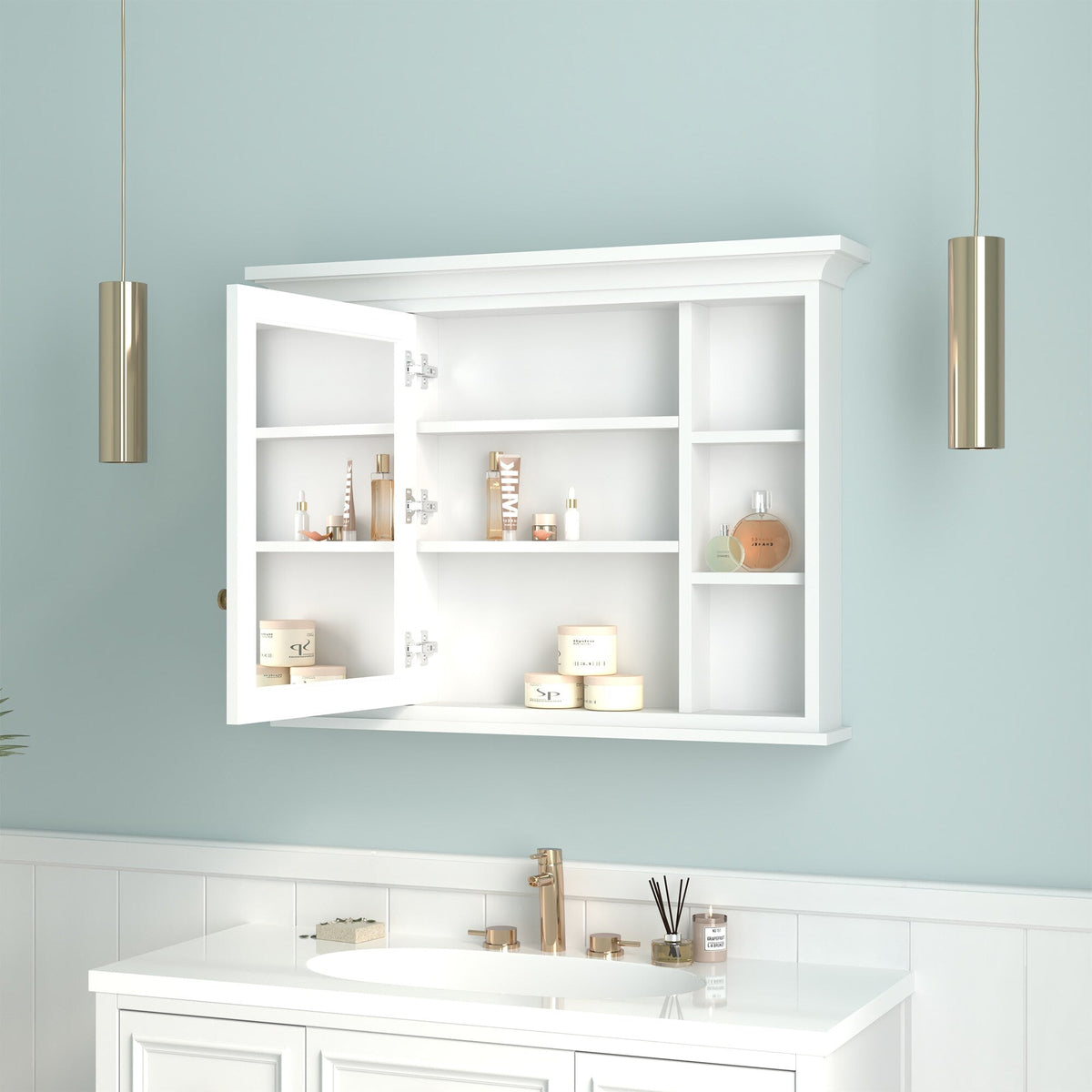 Forclover 40-in x 30-in Surface Mount White Mirrored Soft Close Medicine Cabinet