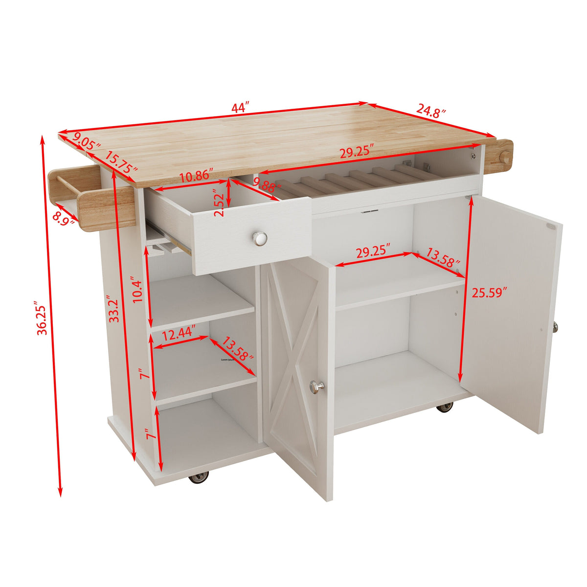 Damerin White Mdf Base with Mdf Wood Top Rolling Kitchen Cart (15.75-in x 44-in x 36.25-in)