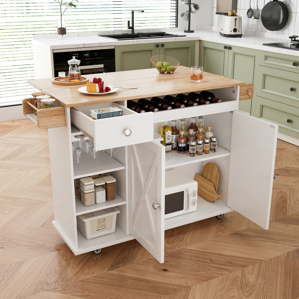 Damerin White Mdf Base with Mdf Wood Top Rolling Kitchen Cart (15.75-in x 44-in x 36.25-in)