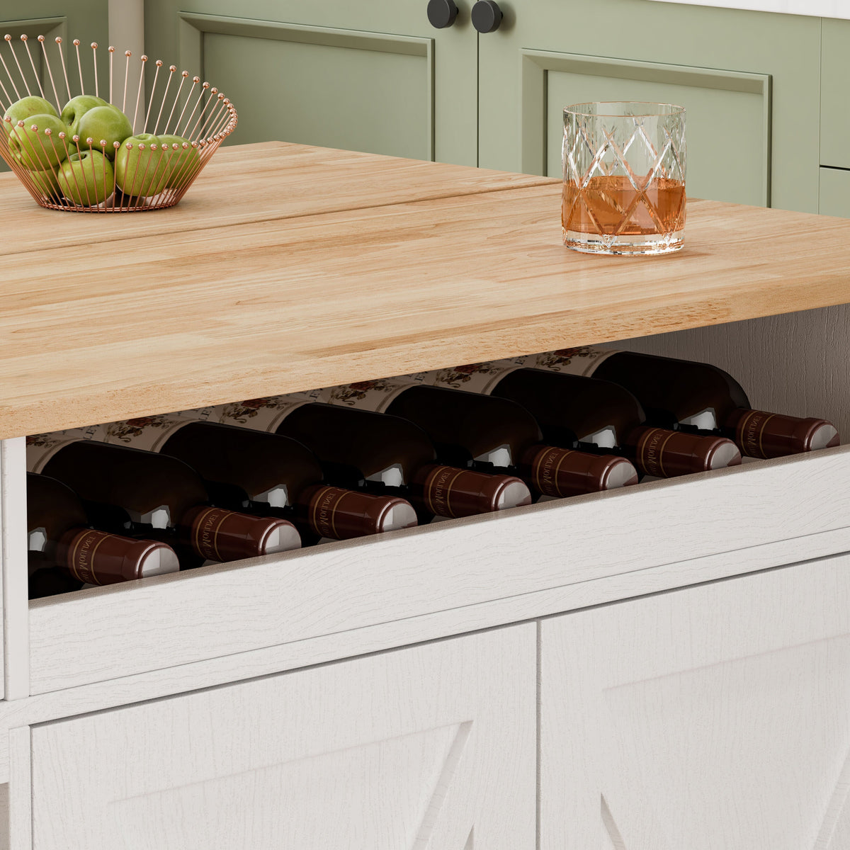 Damerin White Mdf Base with Mdf Wood Top Rolling Kitchen Cart (15.75-in x 44-in x 36.25-in)