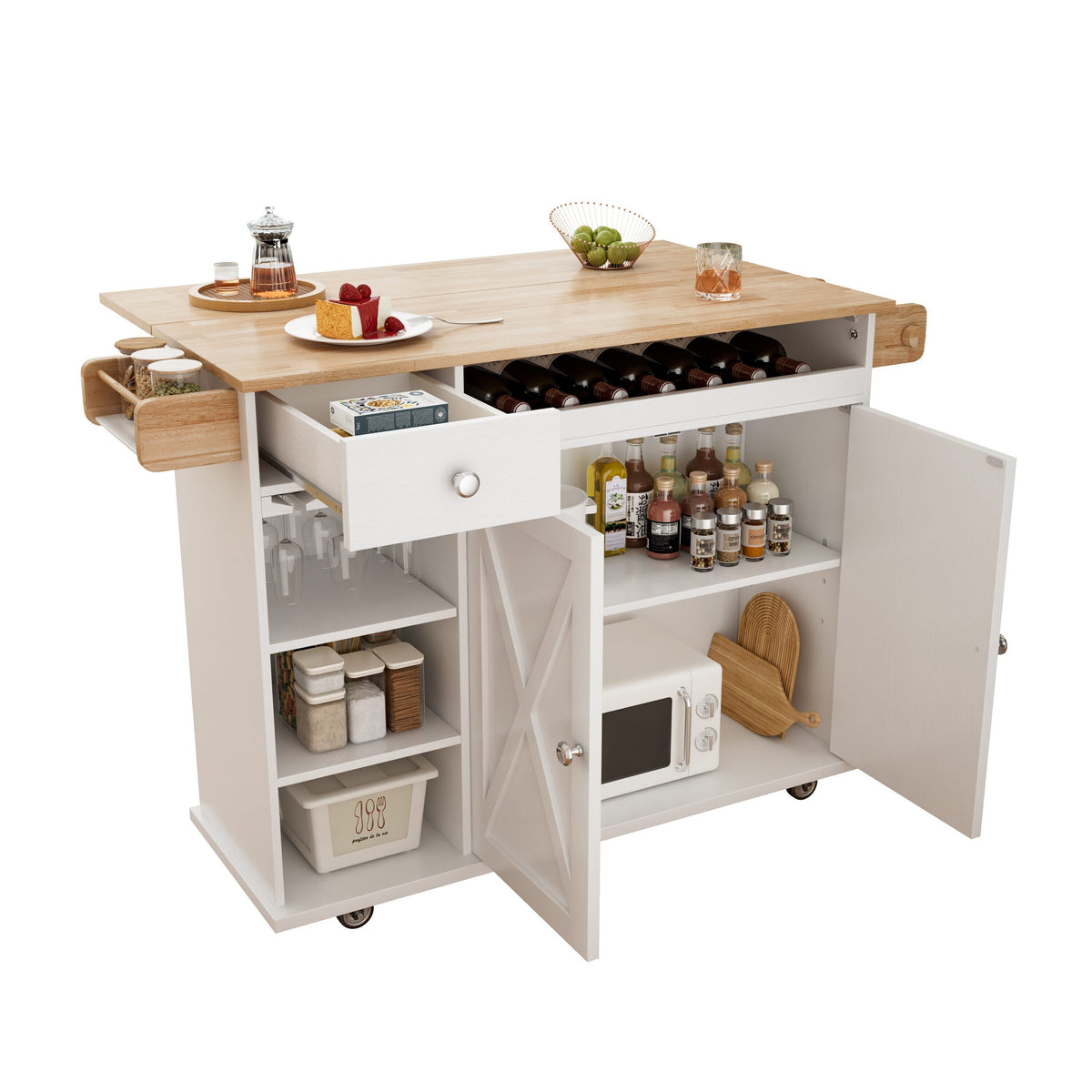 Damerin White Mdf Base with Mdf Wood Top Rolling Kitchen Cart (15.75-in x 44-in x 36.25-in)