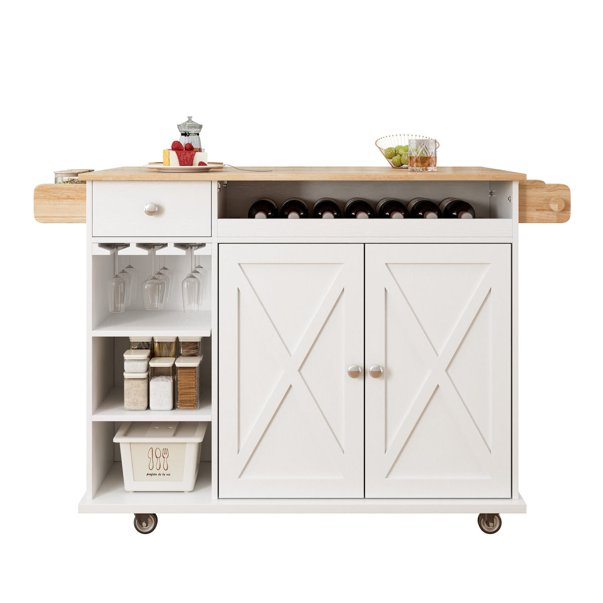Damerin White Mdf Base with Mdf Wood Top Rolling Kitchen Cart (15.75-in x 44-in x 36.25-in)