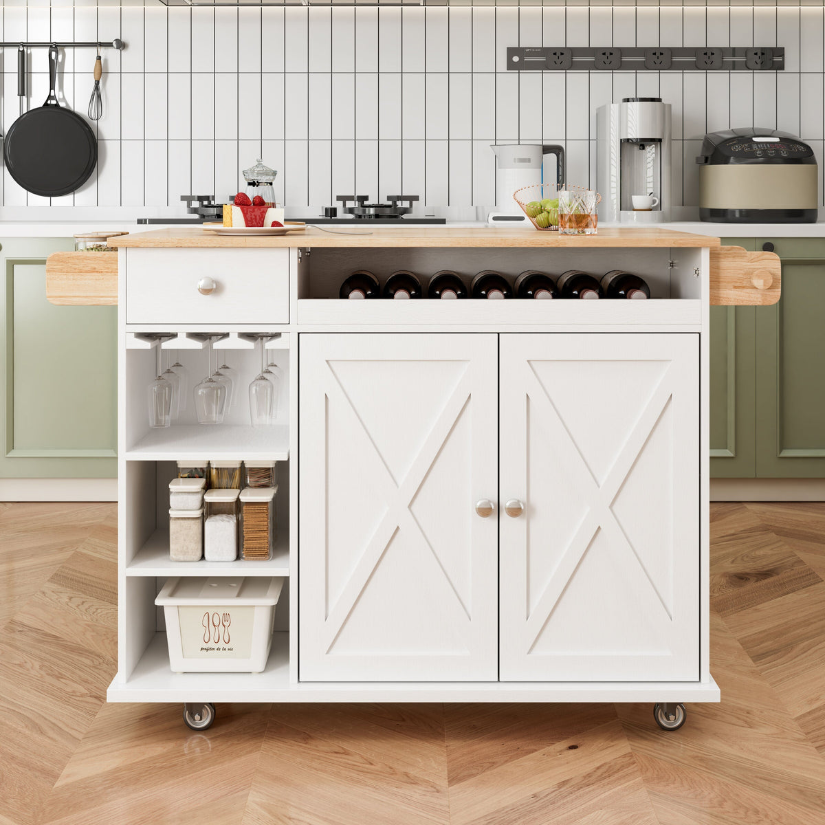 Damerin White Mdf Base with Mdf Wood Top Rolling Kitchen Cart (15.75-in x 44-in x 36.25-in)