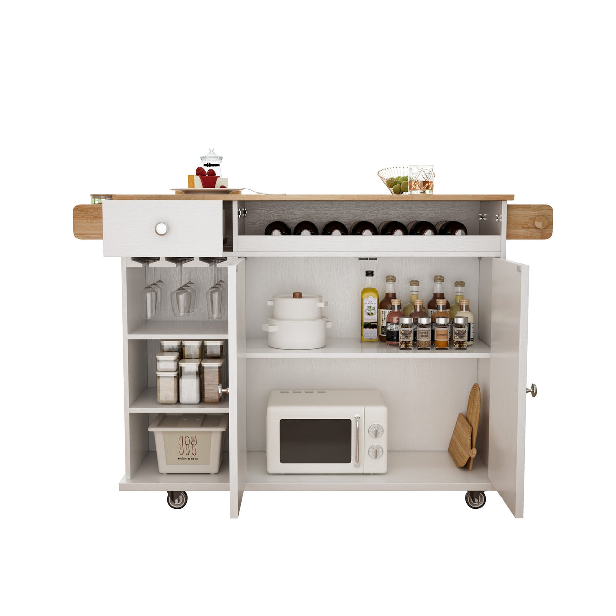Damerin White Mdf Base with Mdf Wood Top Rolling Kitchen Cart (15.75-in x 44-in x 36.25-in)