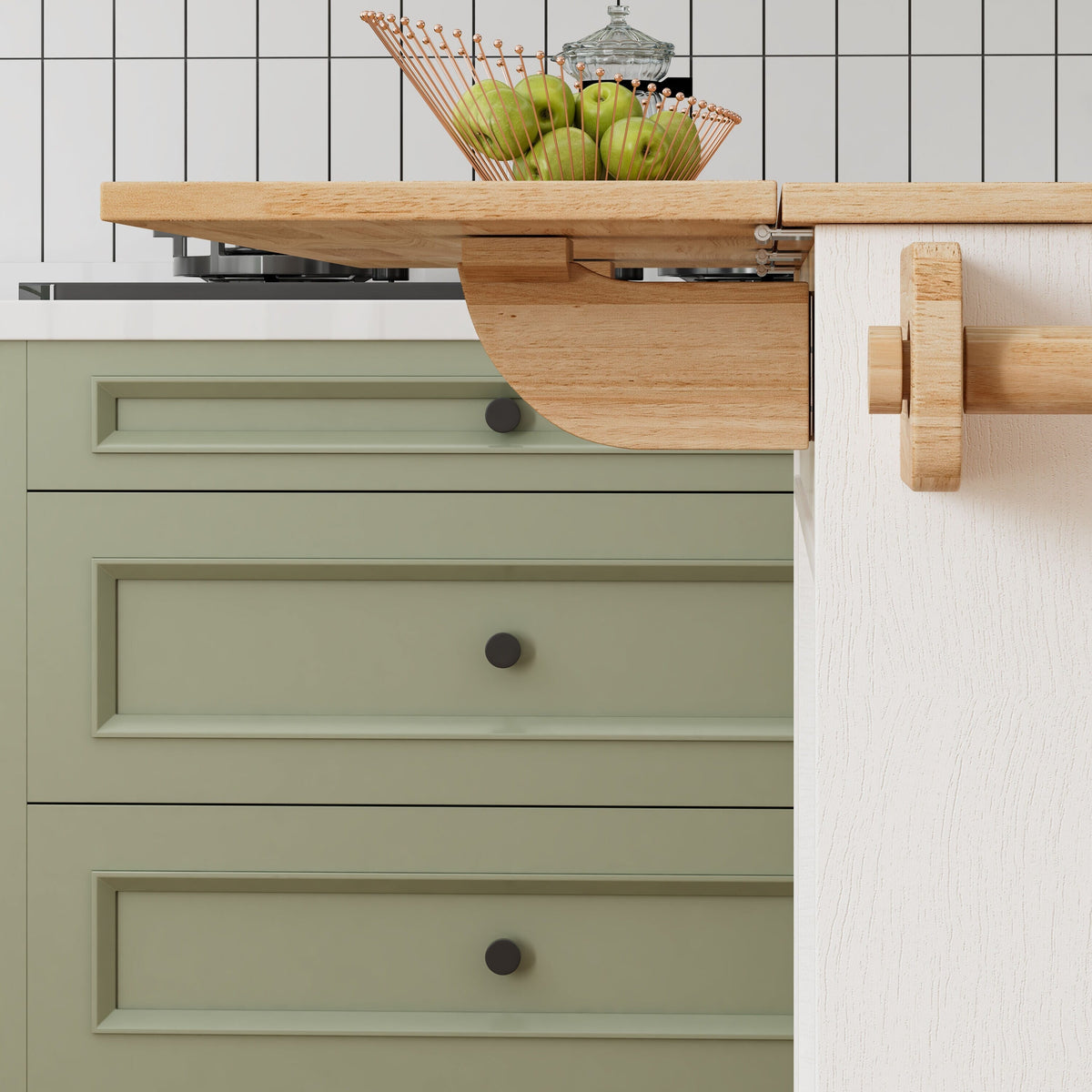 Damerin White Mdf Base with Mdf Wood Top Rolling Kitchen Cart (15.75-in x 44-in x 36.25-in)