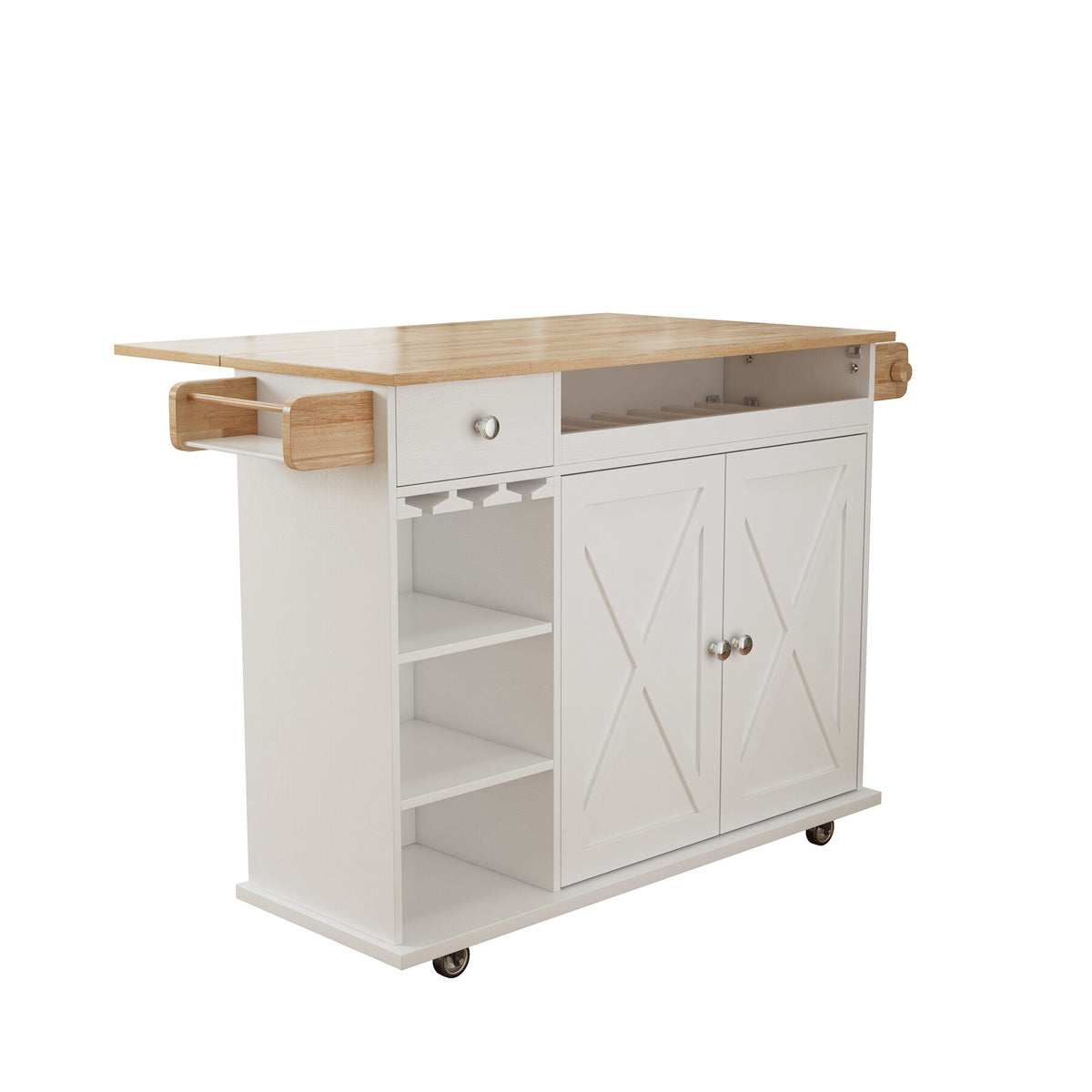 Damerin White Mdf Base with Mdf Wood Top Rolling Kitchen Cart (15.75-in x 44-in x 36.25-in)
