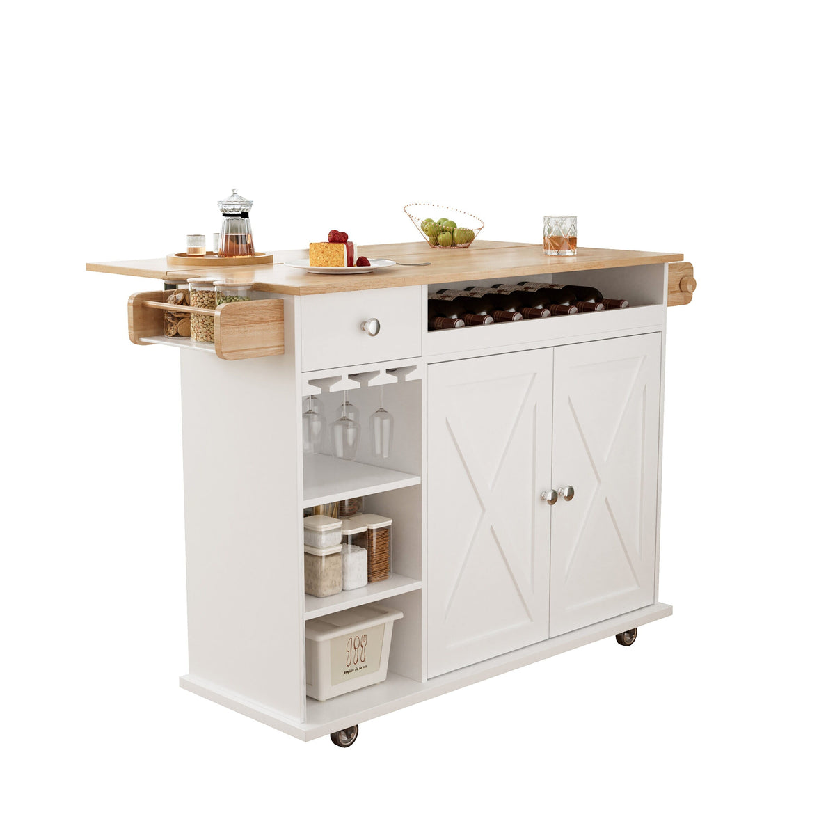 Damerin White Mdf Base with Mdf Wood Top Rolling Kitchen Cart (15.75-in x 44-in x 36.25-in)