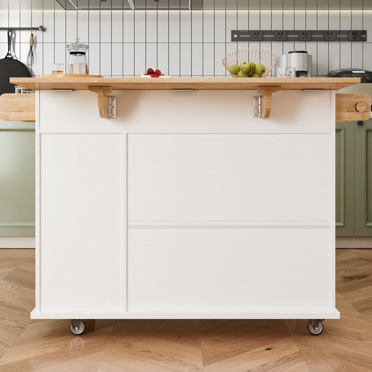 Damerin White Mdf Base with Mdf Wood Top Rolling Kitchen Cart (15.75-in x 44-in x 36.25-in)