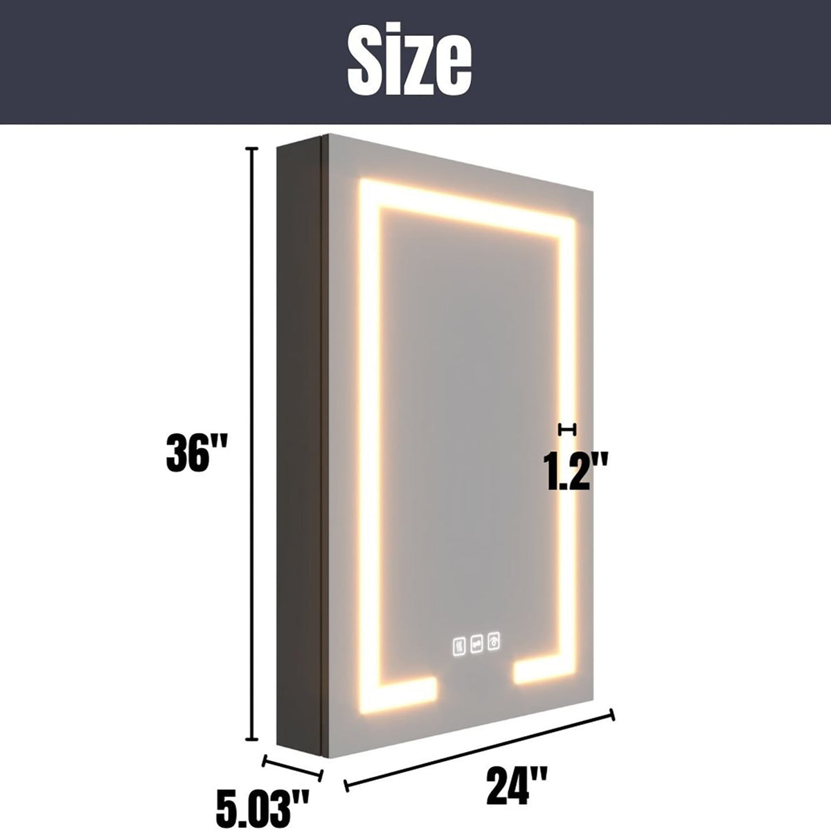 waterpar 24-in x 36-in Lighted LED Fog Free Surface/Recessed Mount Black Mirrored Soft Close Medicine Cabinet with Outlet