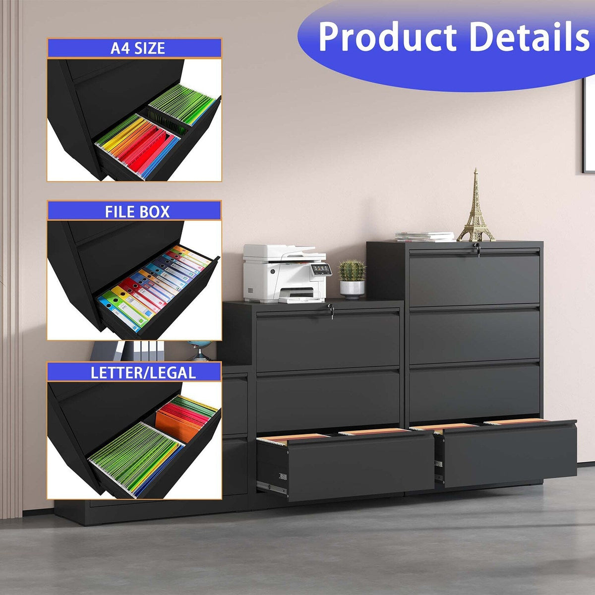 Sumyeg File cabinet Black 2-Drawer 35.43-in File Cabinet