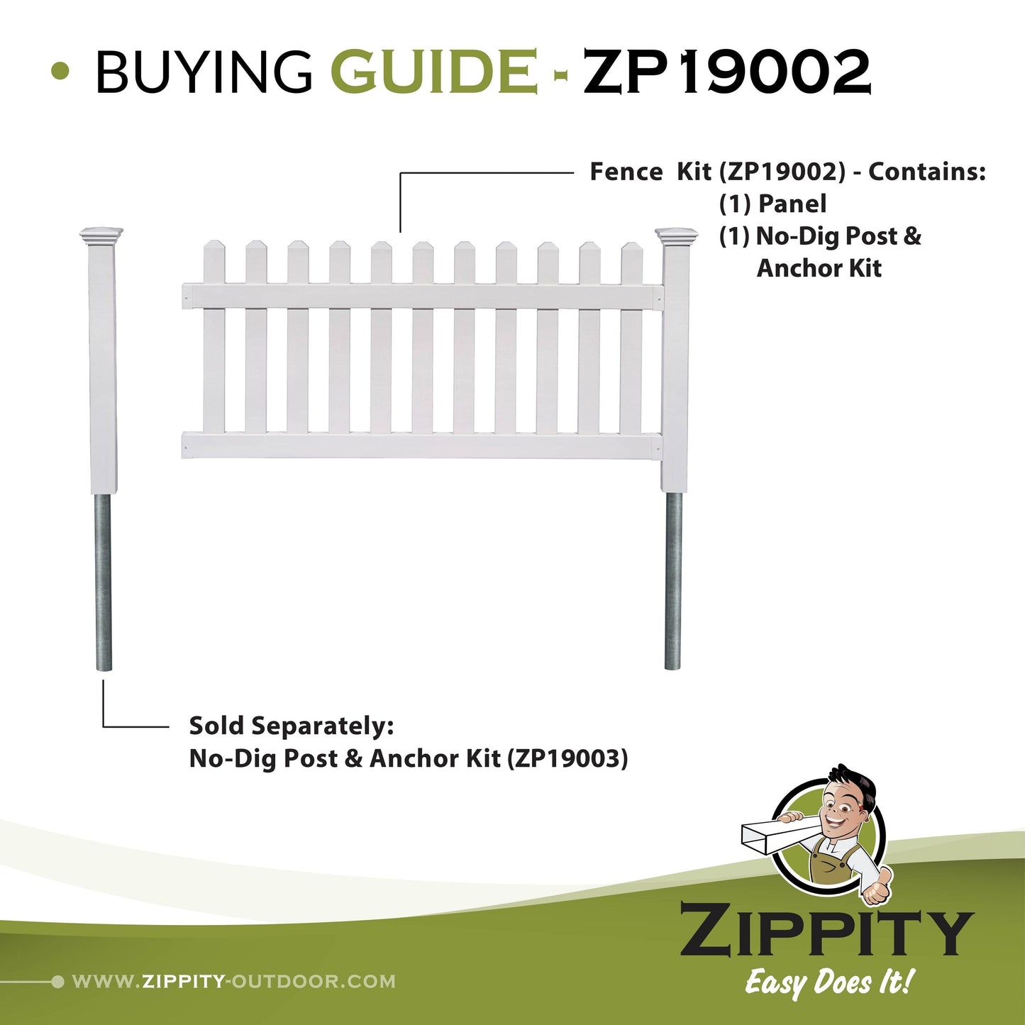 Zippity Outdoor Products Newport 3-ft H x 6-ft W White Privacy Vinyl Picket Fence Panel (Unassembled)