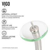 VIGO Glass Vessel Bathroom Sink in Clear Crystalline Glass with Waterfall Faucet Set in Brushed Nickel