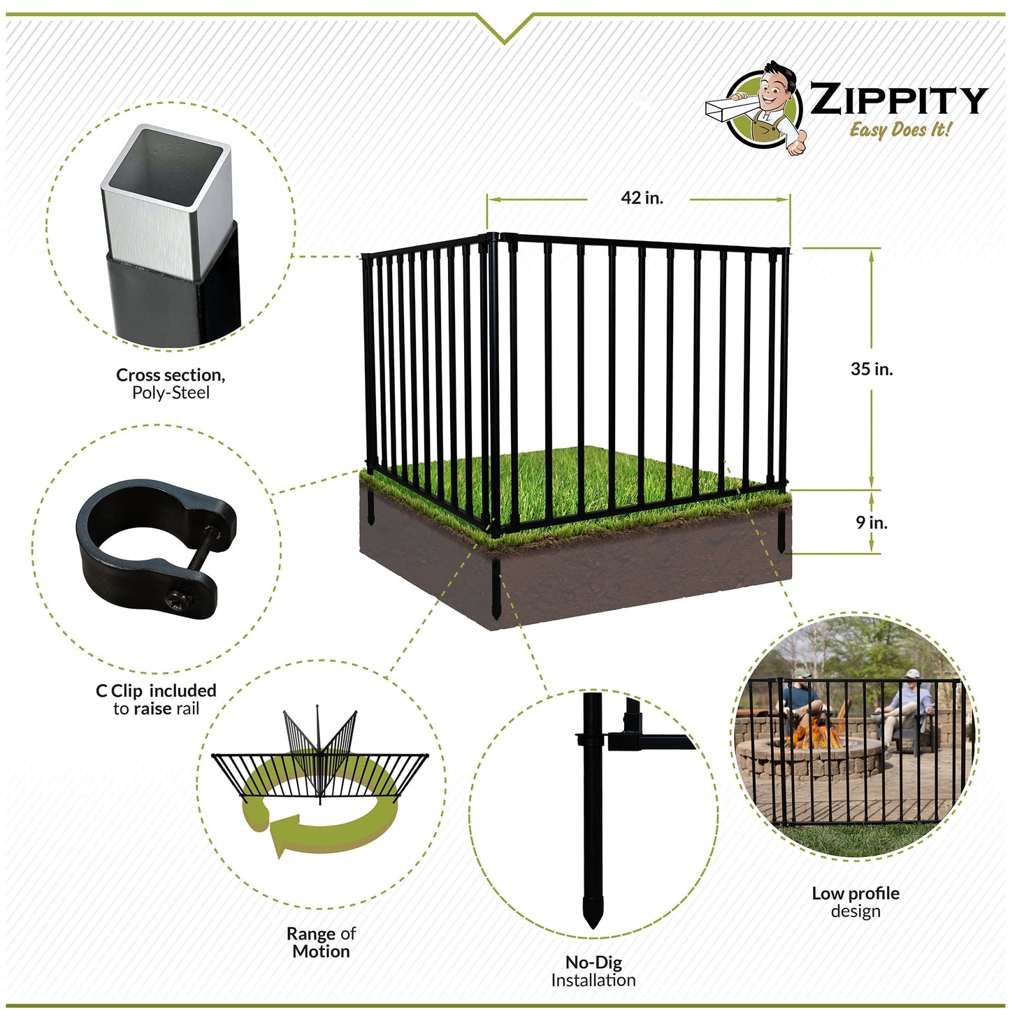 Zippity Outdoor Products 3-ft H x 3-1/2-ft W Black Vinyl-coated Steel Flat-top No Dig Garden Fence Panel