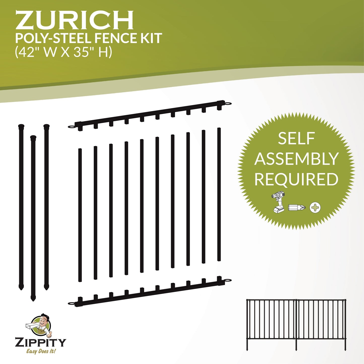 Zippity Outdoor Products 3-ft H x 3-1/2-ft W Black Vinyl-coated Steel Flat-top No Dig Garden Fence Panel
