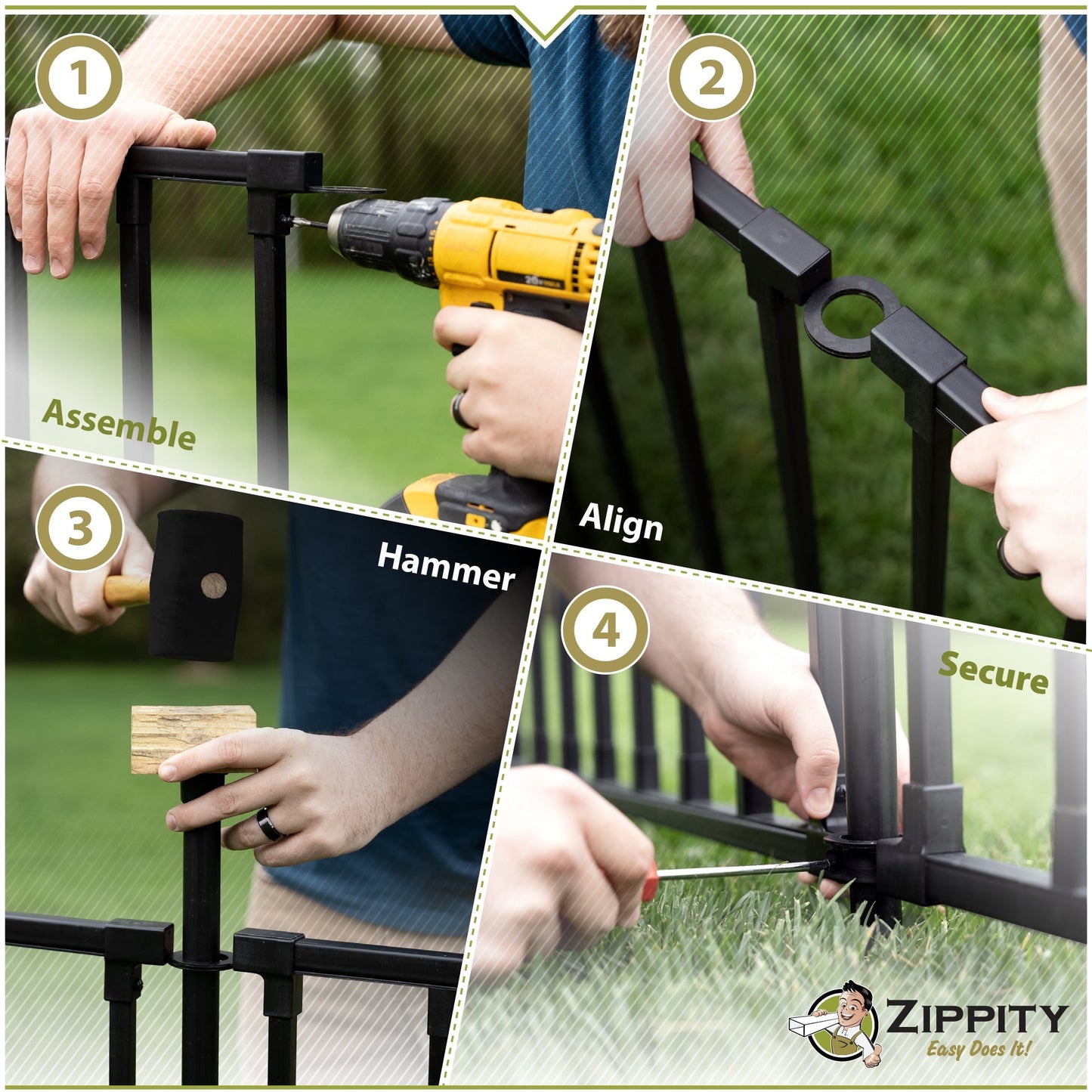 Zippity Outdoor Products 3-ft H x 3-1/2-ft W Black Vinyl-coated Steel Flat-top No Dig Garden Fence Panel