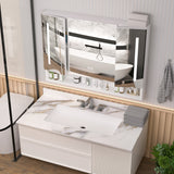 WELLFOR 40-in x 28-in Lighted LED Fog Free Surface Mount White Mirrored Soft Close Medicine Cabinet