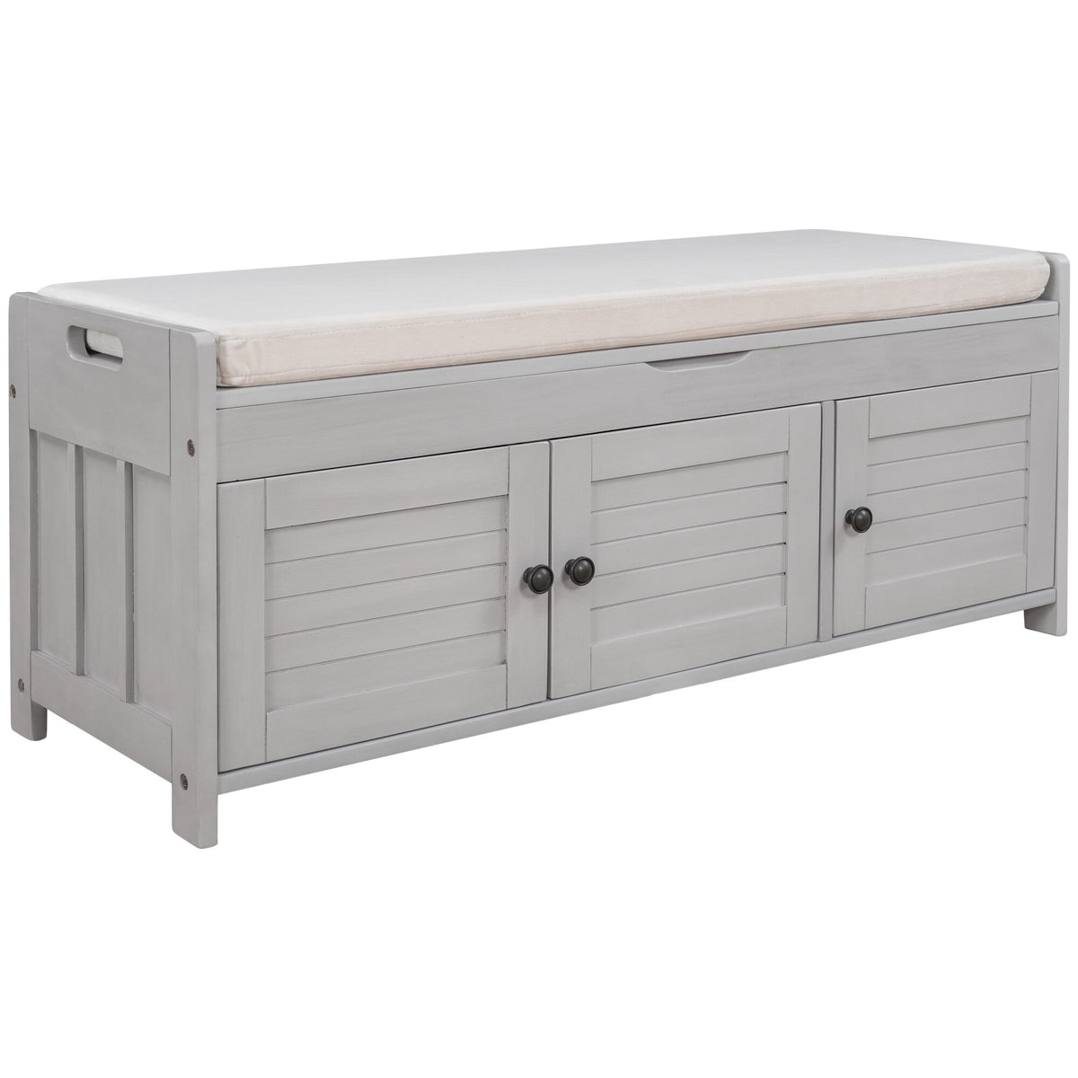 Qualler Modern Gray Wash Storage Bench with Storage 43.5-in x 16-in x 18-in