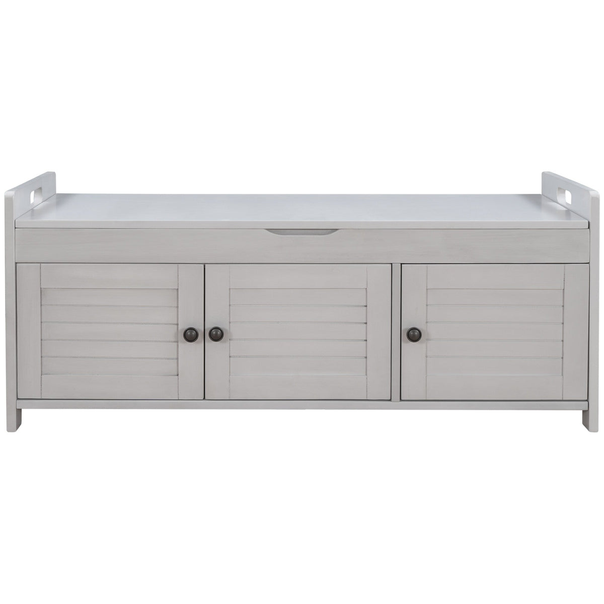 Qualler Modern Gray Wash Storage Bench with Storage 43.5-in x 16-in x 18-in