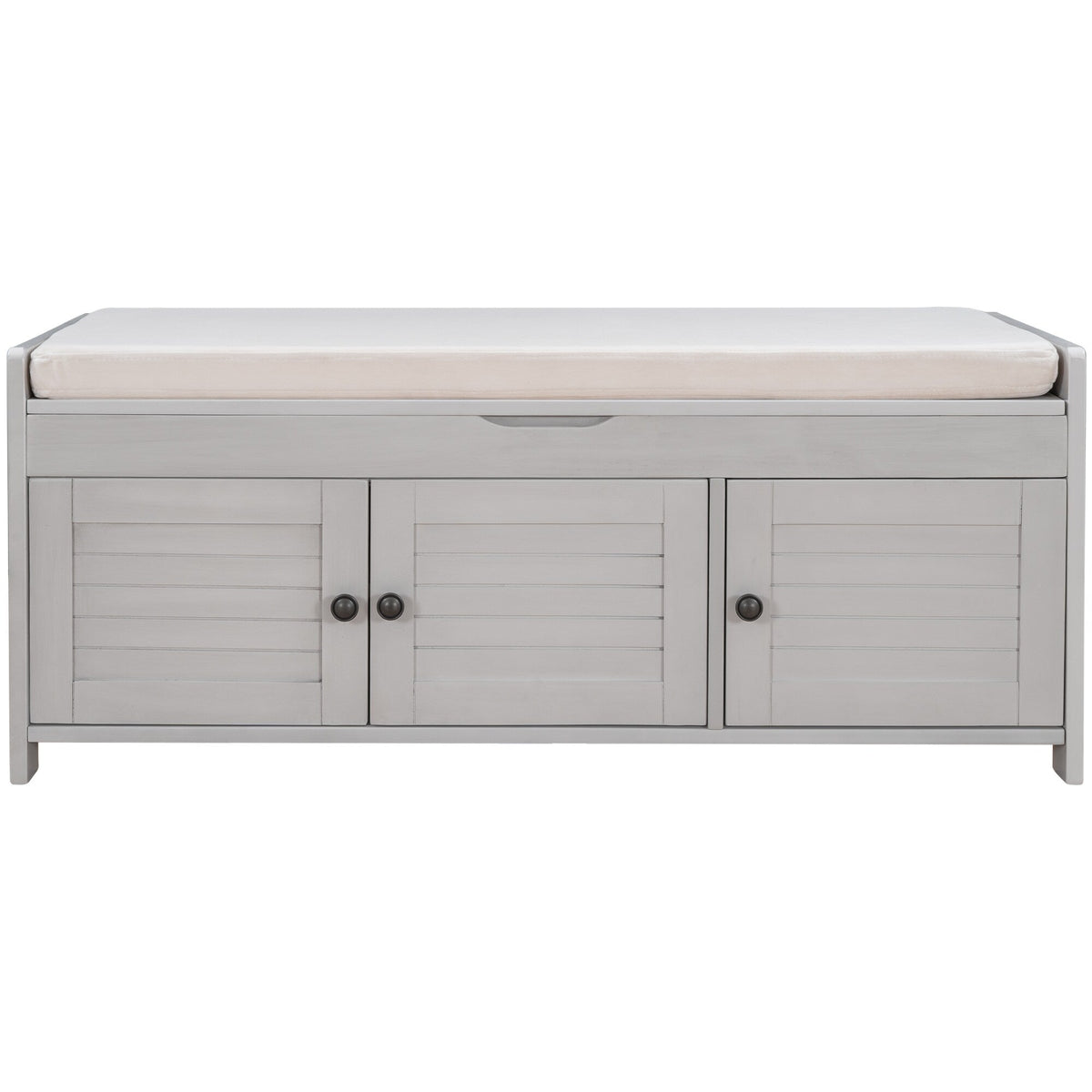 Qualler Modern Gray Wash Storage Bench with Storage 43.5-in x 16-in x 18-in