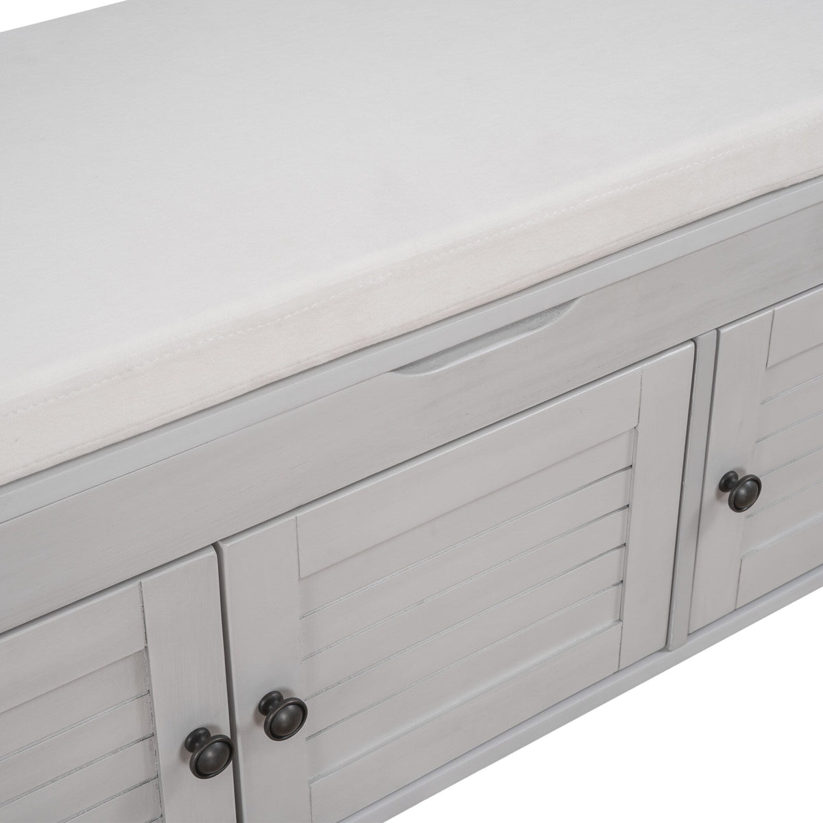 Qualler Modern Gray Wash Storage Bench with Storage 43.5-in x 16-in x 18-in