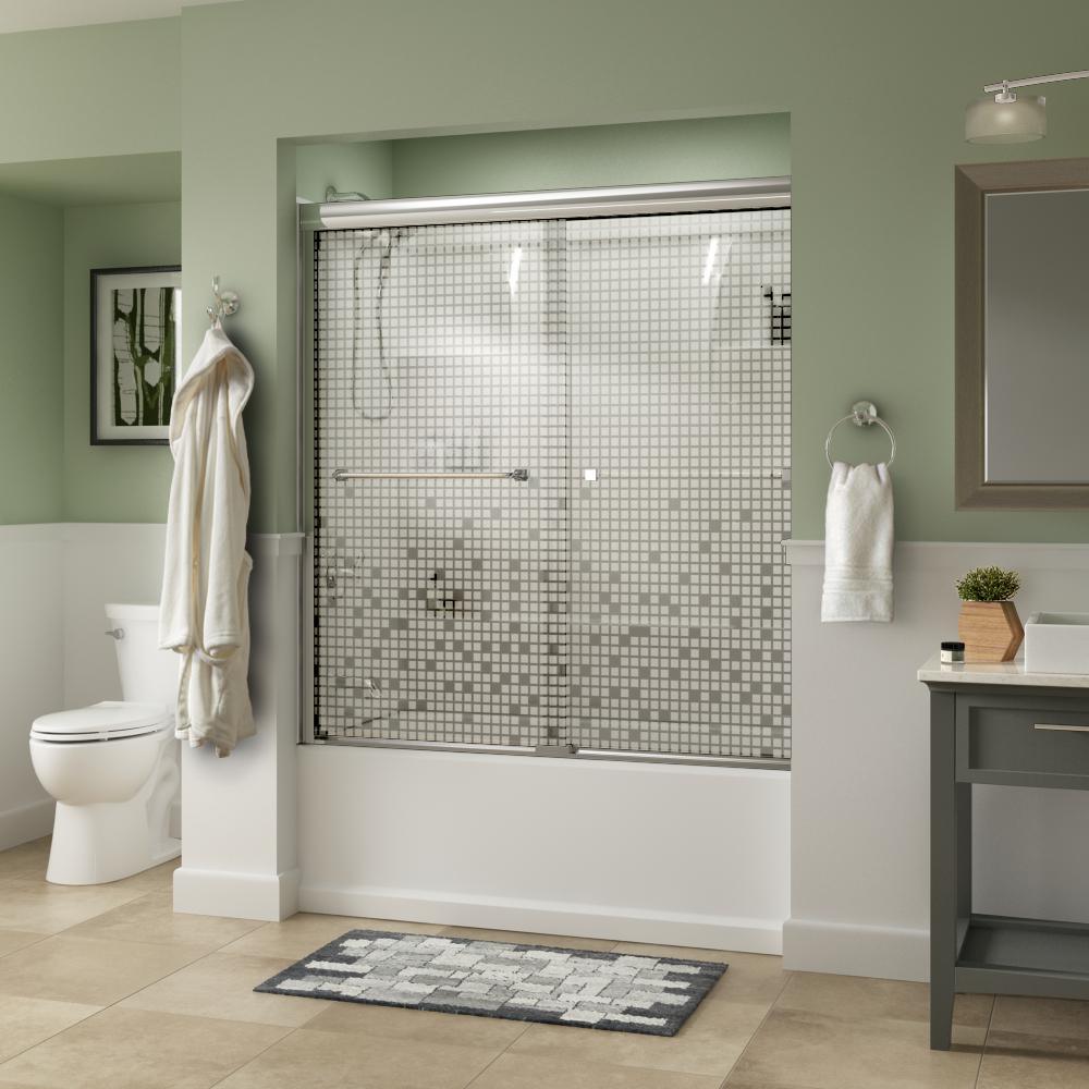 Everly 60 in. x 58-1/8 in. Traditional Semi-Frameless Sliding Bathtub Door in Nickel and 1/4 in. (6mm) Niebla Glass - Super Arbor