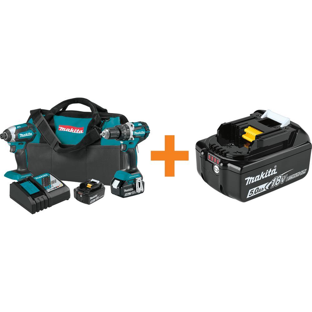 18-Volt LXT Brushless 2-Piece Combo Kit 5.0 Ah with bonus 18-Volt LXT High Capacity Battery Pack 5.0 Ah with Fuel Gauge - Super Arbor