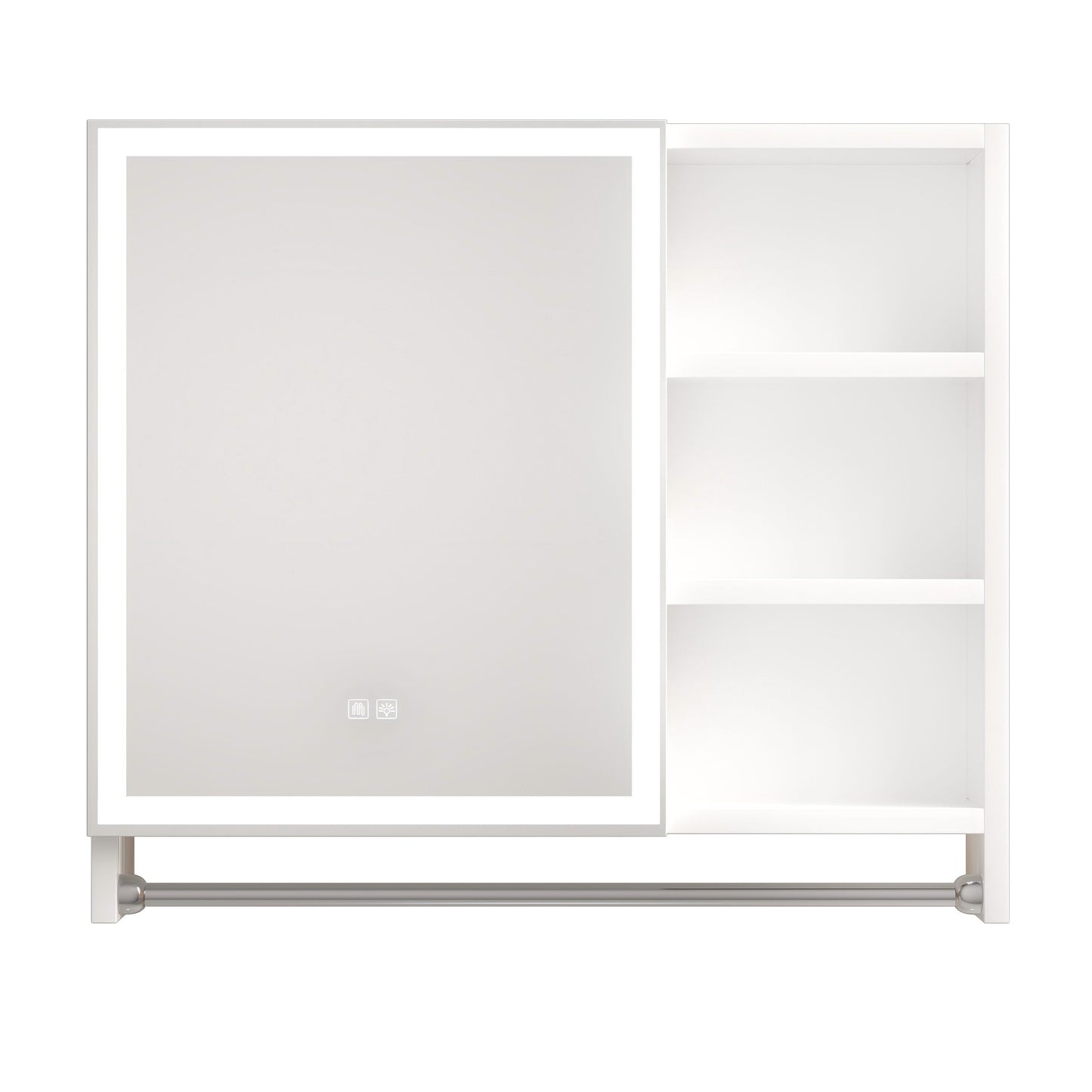 Forclover 32-in x 28-in Lighted LED Fog Free Surface Mount White Mirrored Medicine Cabinet