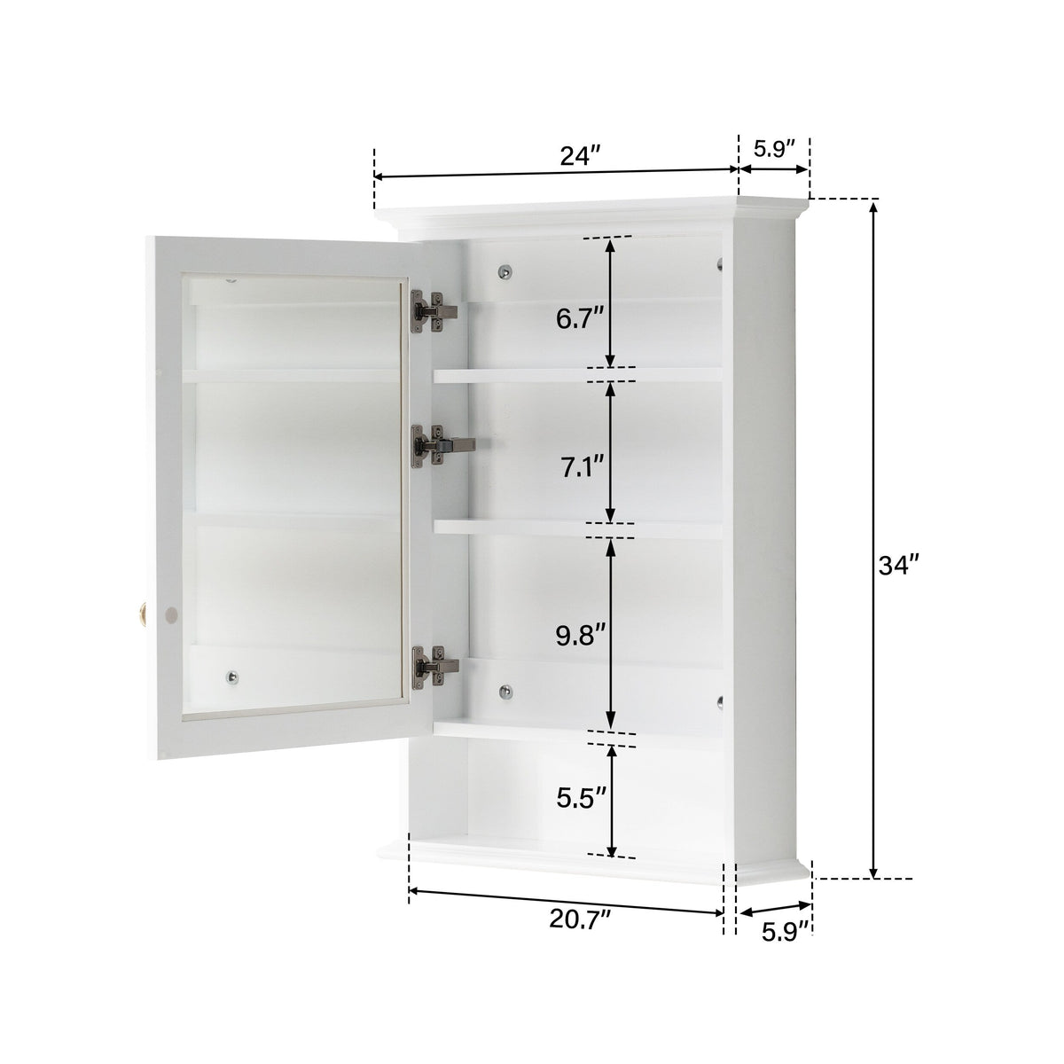 WELLFOR 24-in x 34-in Surface Mount White Mirrored Soft Close Medicine Cabinet