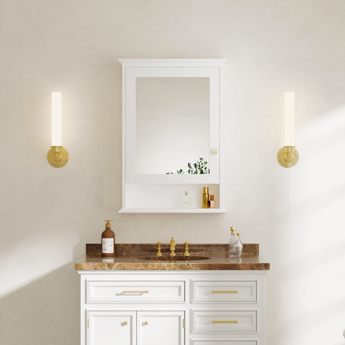 WELLFOR 24-in x 34-in Surface Mount White Mirrored Soft Close Medicine Cabinet