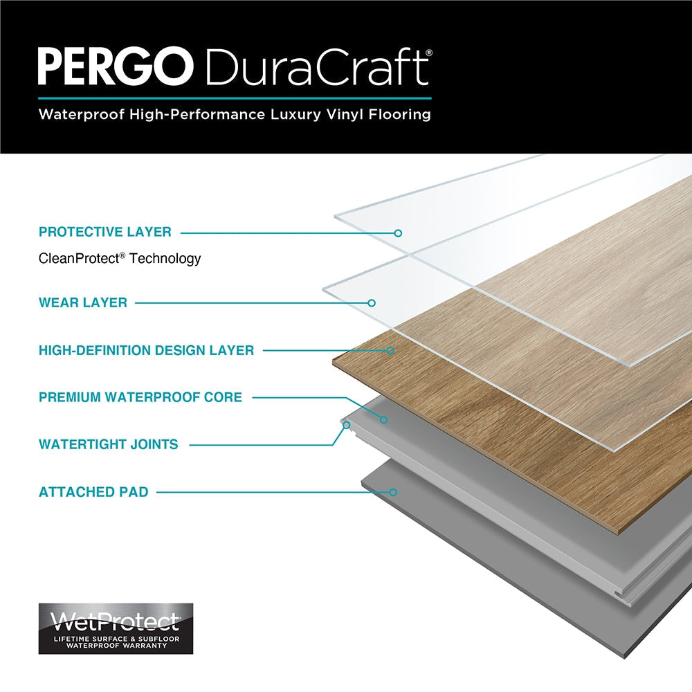 Pergo DuraCraft Lourdes Oak Gray Luxury Vinyl Plank - Waterproof 22-mil