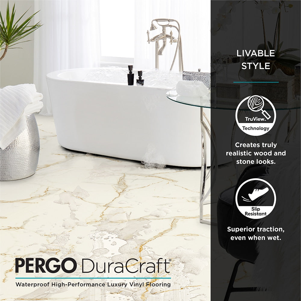 Pergo Rome Marble White Waterproof Luxury Vinyl Tile Flooring
