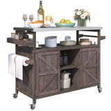 BABOOM Brown Wood Base with Stainless Steel Metal Top Rolling Kitchen Island (18.5-in x 50.25-in x 36.3-in)