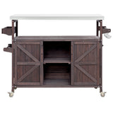 BABOOM Brown Wood Base with Stainless Steel Metal Top Rolling Kitchen Island (18.5-in x 50.25-in x 36.3-in)