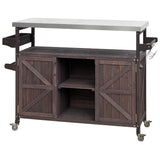 BABOOM Brown Wood Base with Stainless Steel Metal Top Rolling Kitchen Island (18.5-in x 50.25-in x 36.3-in)