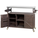BABOOM Brown Wood Base with Stainless Steel Metal Top Rolling Kitchen Island (18.5-in x 50.25-in x 36.3-in)