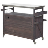 BABOOM Brown Wood Base with Stainless Steel Metal Top Rolling Kitchen Island (18.5-in x 50.25-in x 36.3-in)