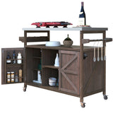 BABOOM Brown Wood Base with Stainless Steel Metal Top Rolling Kitchen Island (18.5-in x 50.25-in x 36.3-in)