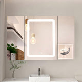 Forclover Dimmable LED Bathroom Medicine Cabinet 40-in x 30-in Defogging Surface Mount Black Mirrored Medicine Cabinet with 2 Side Cabinet Left Open