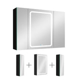 Forclover Dimmable LED Bathroom Medicine Cabinet 40-in x 30-in Defogging Surface Mount Black Mirrored Medicine Cabinet with 2 Side Cabinet Left Open