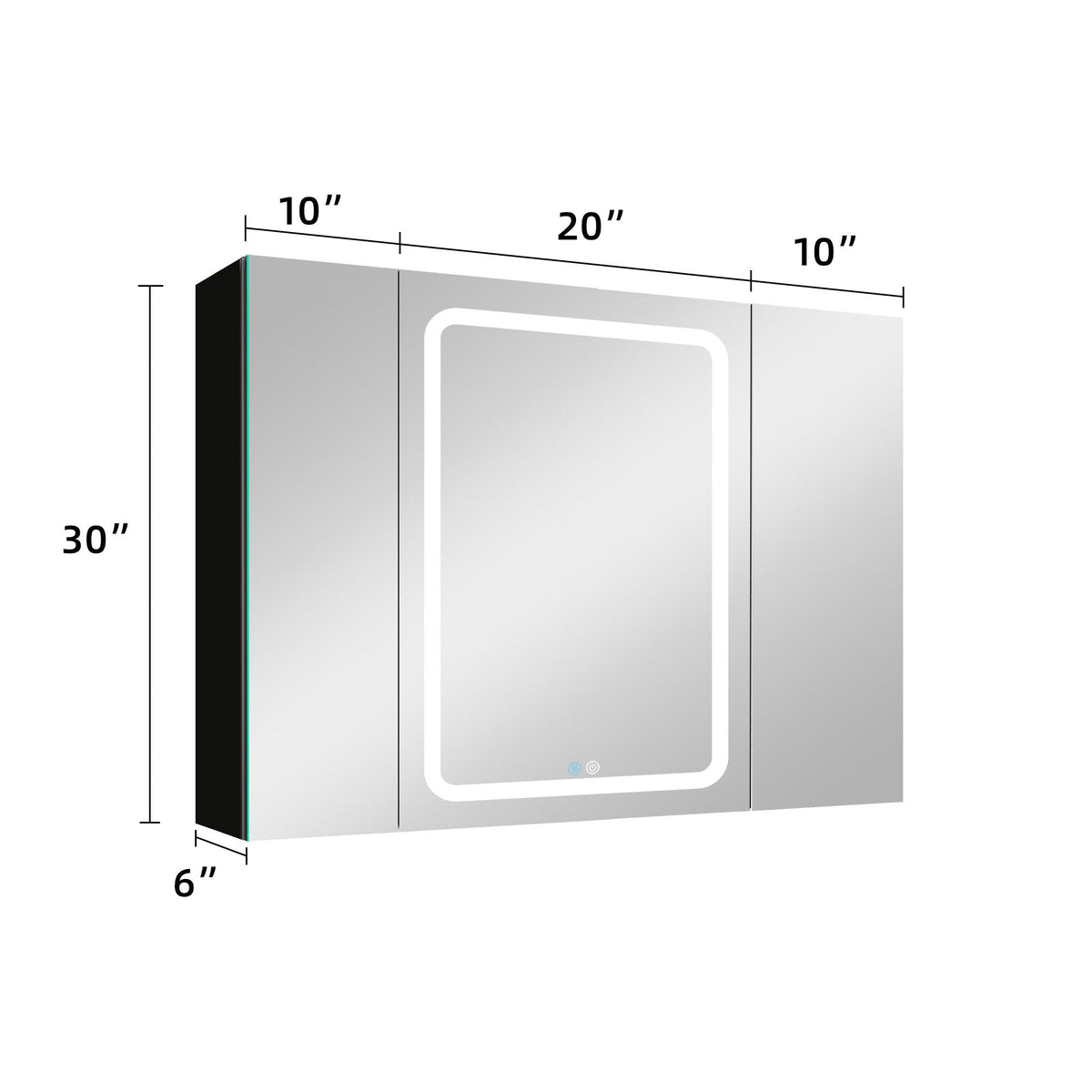 Forclover Dimmable LED Bathroom Medicine Cabinet 40-in x 30-in Defogging Surface Mount Black Mirrored Medicine Cabinet with 2 Side Cabinet Left Open