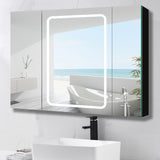 Forclover Dimmable LED Bathroom Medicine Cabinet 40-in x 30-in Defogging Surface Mount Black Mirrored Medicine Cabinet with 2 Side Cabinet Left Open