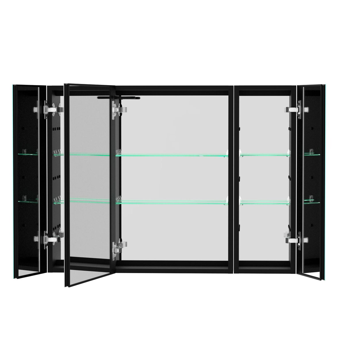 Forclover Dimmable LED Bathroom Medicine Cabinet 40-in x 30-in Defogging Surface Mount Black Mirrored Medicine Cabinet with 2 Side Cabinet Left Open