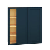 Diamond Express Jamestown 36-in W x 39-in H x 12-in D Regatta Blue Blind Corner Wall Fully Assembled Plywood Cabinet (Recessed Panel Shaker Style)