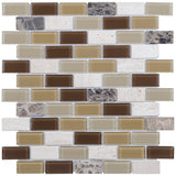 Elida Ceramica Carmel 12-in x 12-in Glossy Glass/Stone Travertine Brick Mosaic Wall Tile