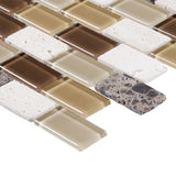 Elida Ceramica Carmel 12-in x 12-in Glossy Glass/Stone Travertine Brick Mosaic Wall Tile