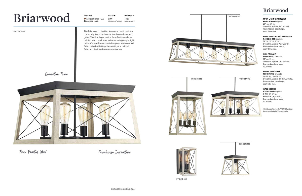 Progress Lighting Briarwood 4-Light Black Farmhouse Chandelier