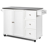 BABOOM White Mdf Base with Stainless Steel Metal Top Rolling Kitchen Island (18-in x 53-in x 36-in)