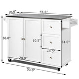 BABOOM White Mdf Base with Stainless Steel Metal Top Rolling Kitchen Island (18-in x 53-in x 36-in)